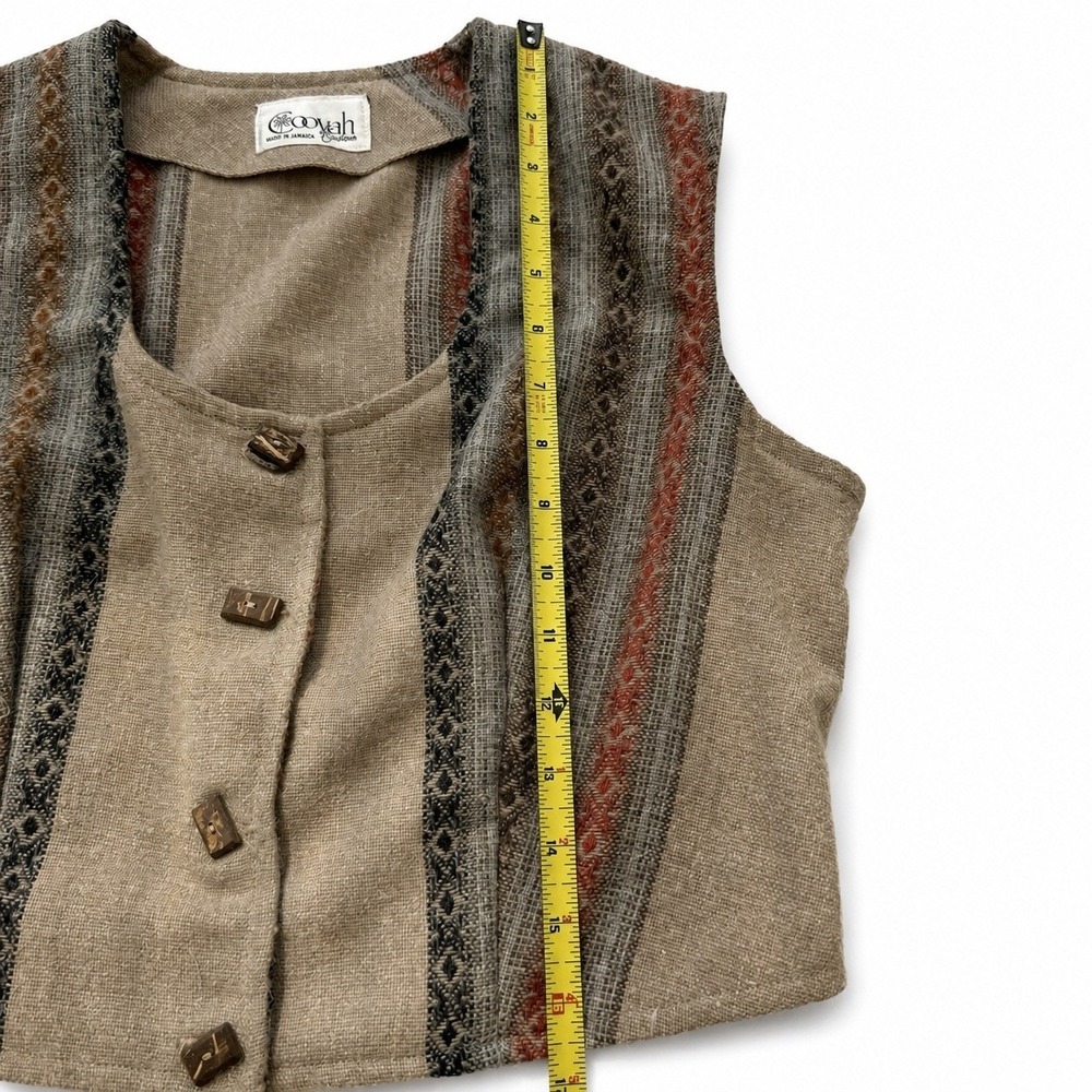 Rare Vintage Women Cooyah Boho Vest Wood Buttons Jamaican Approximately Small - Picture 8 of 10
